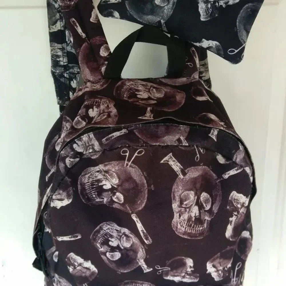 1-UV Skull Print Backpack goth halloween horror - Picture 10 of 13